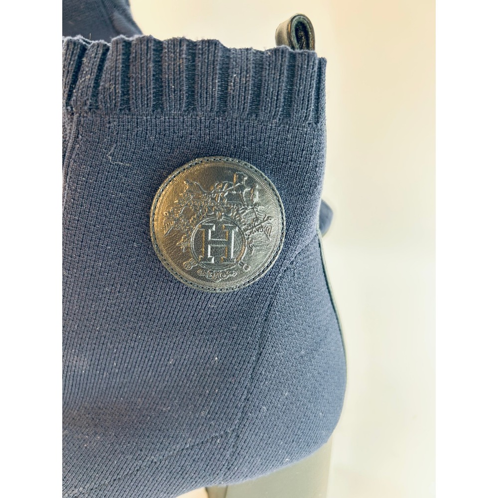 Hermes Navy‎ Blue Knit Sock Boots Block Heel Ankle Booties Women's EU 36 - Picture 2 of 7